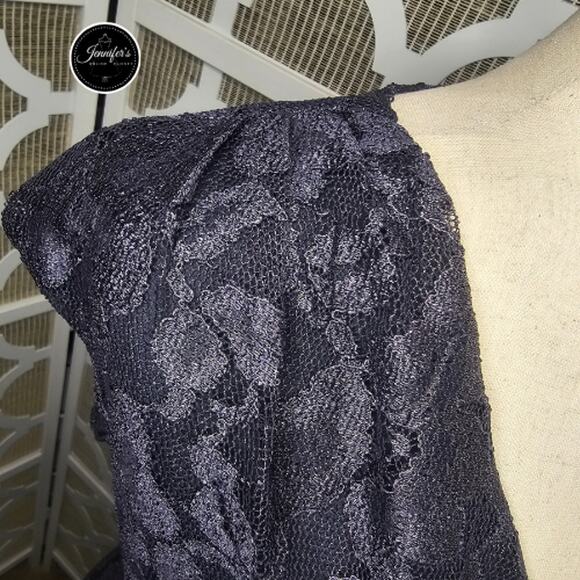 Coldwater Creek NWT Metallic Slate Gray Floral Lace Twisted Waist Dress Size 14 - Picture 4 of 13